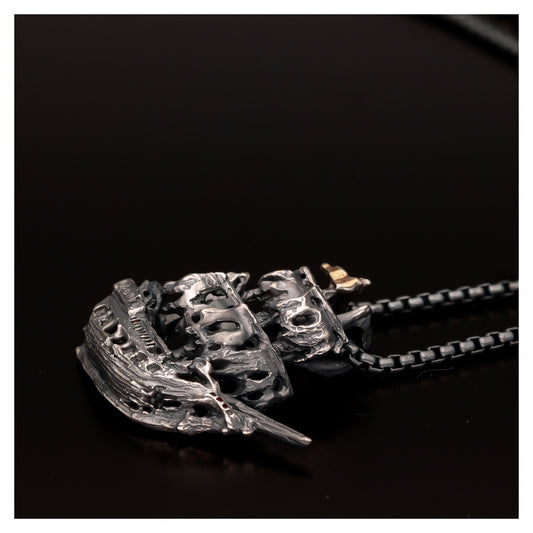 Ghost Pirate Ship Necklace in Antiqued Silver