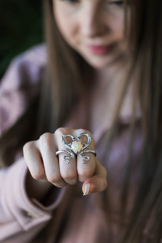 Double Snake Opal Two Finger Ring