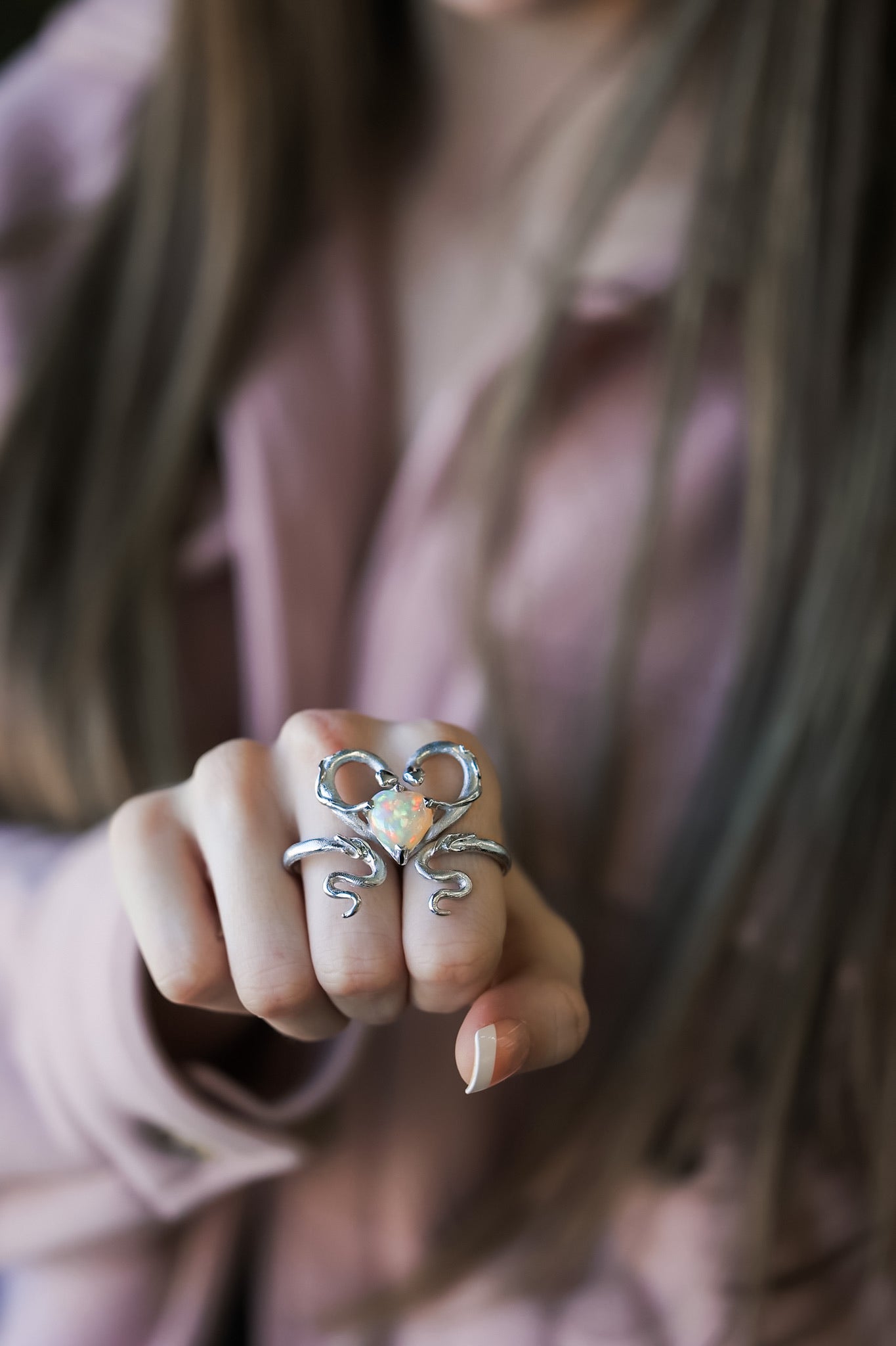 Double Snake Opal Two Finger Ring